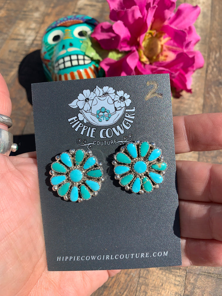 Turquoise Flower Cluster Earrings #2
