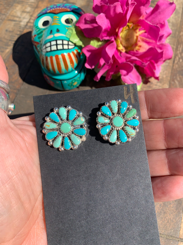 Turquoise Flower Cluster Earrings #4
