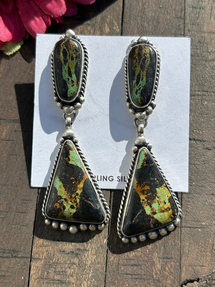 2 Stone Blackjack Dangle Earrings