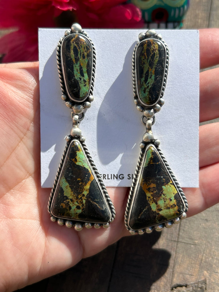 2 Stone Blackjack Dangle Earrings