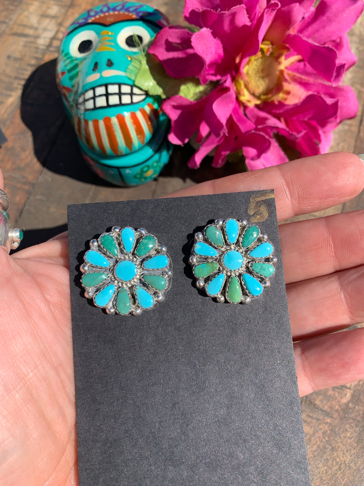 Turquoise Flower Cluster Earrings #5
