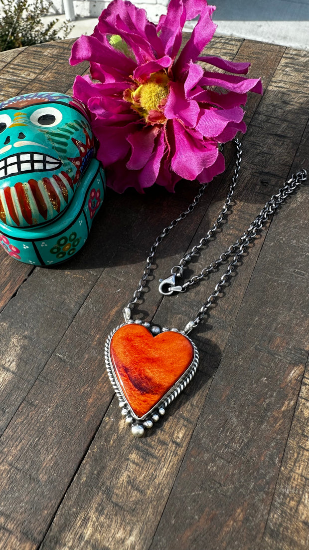 Orange Spiny Heart Necklace