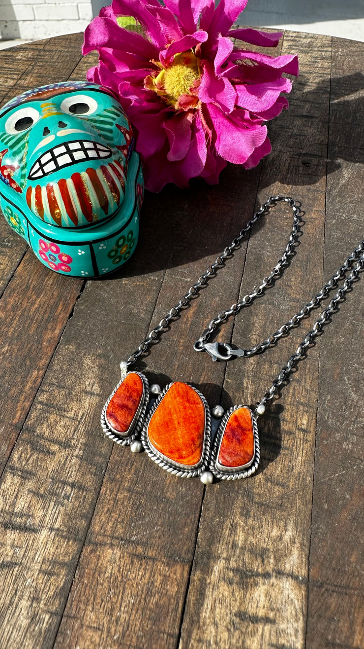 3 Stone Orange Spiny necklace
