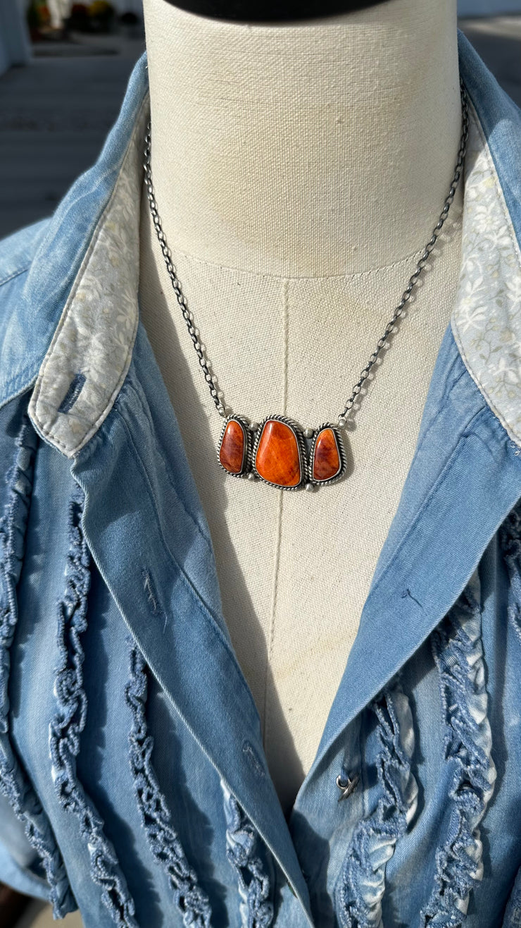 3 Stone Orange Spiny necklace