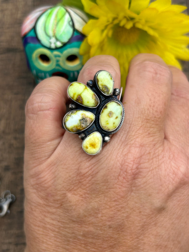 Adjustable Palomino Variscite Half Cluster Ring