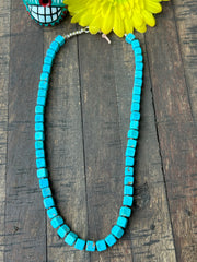 16" Square Bead Turquoise Strand #16