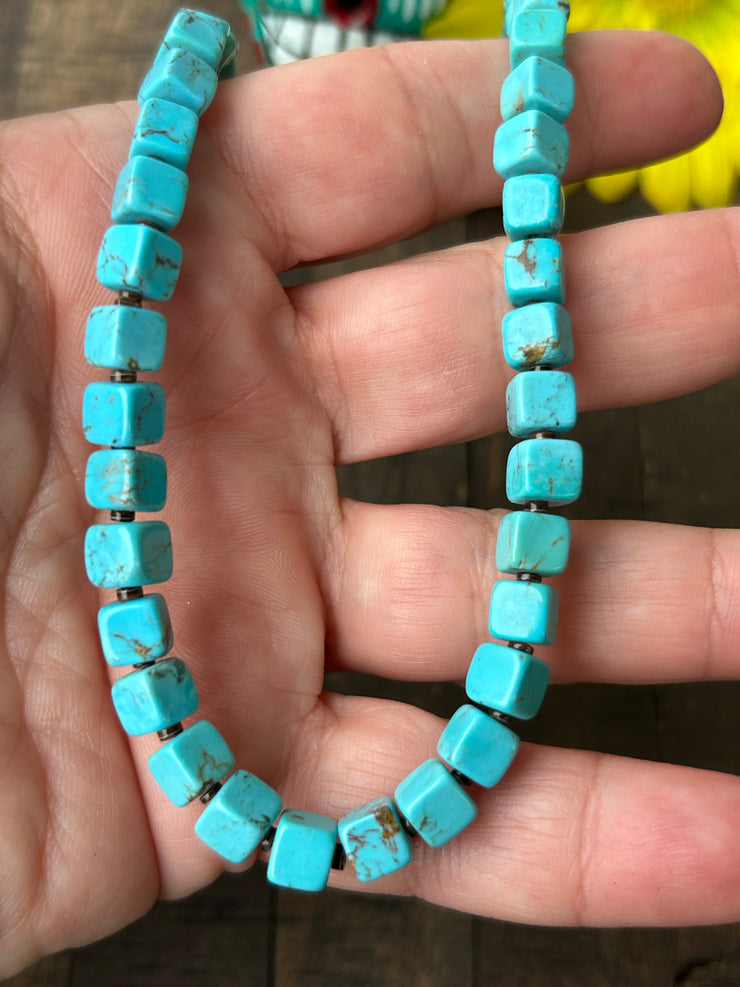 16" Square Bead Turquoise Strand #16