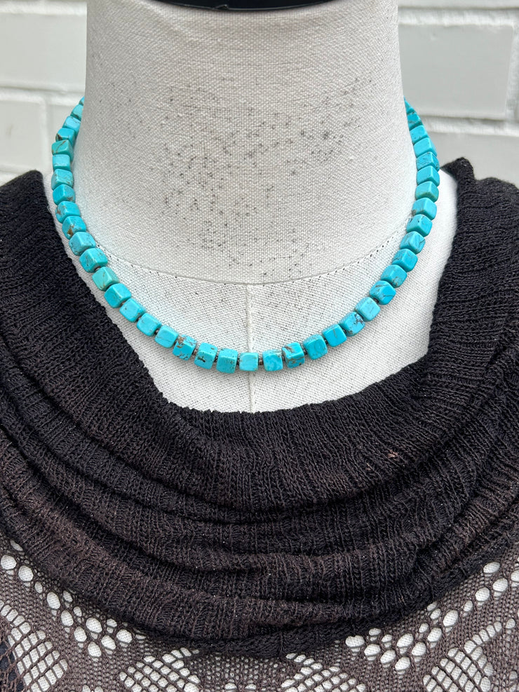 16" Square Bead Turquoise Strand #16