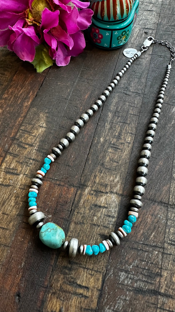 16" Kingman and Spiny Navajo Pearl Necklace