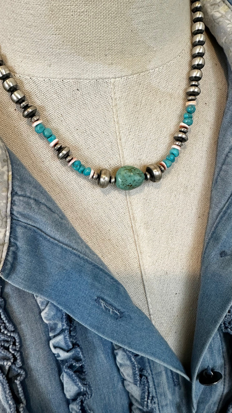 16" Kingman and Spiny Navajo Pearl Necklace