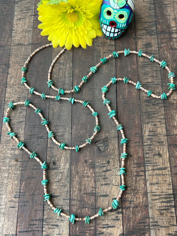 44" Turquoise and Heishi Strand  #47