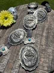 Turquoise Lady of Guadalupe Concho Belt