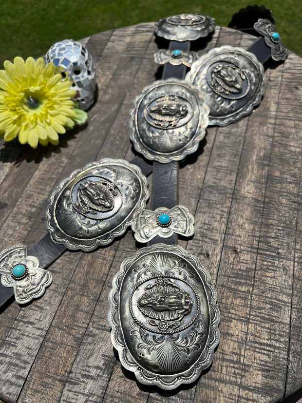 Turquoise Lady of Guadalupe Concho Belt