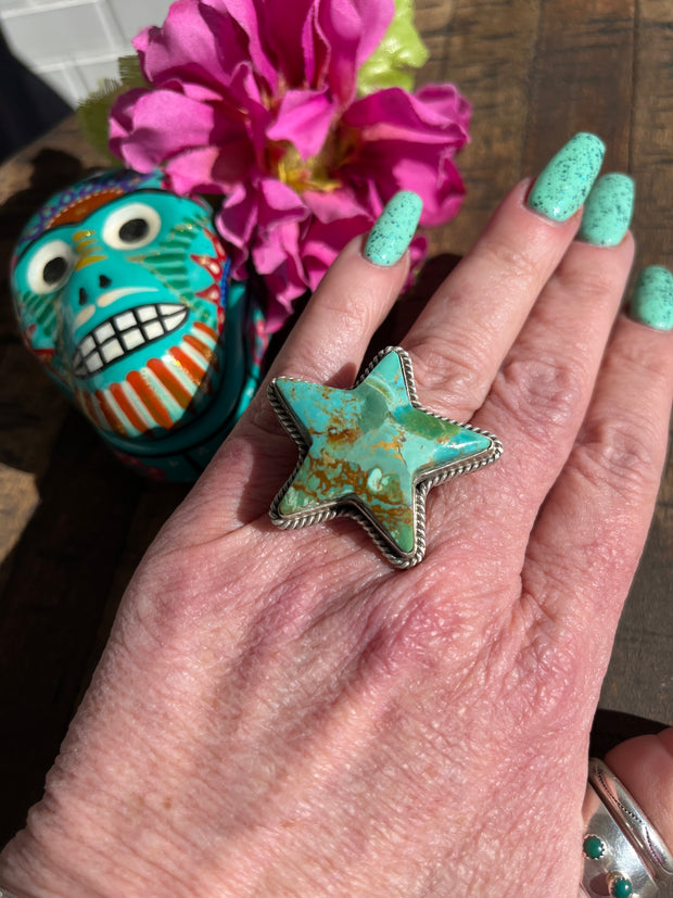Adjustable Kingman Turquoise Star Ring- A