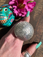 Adjustable Stamped Dome Ring- A
