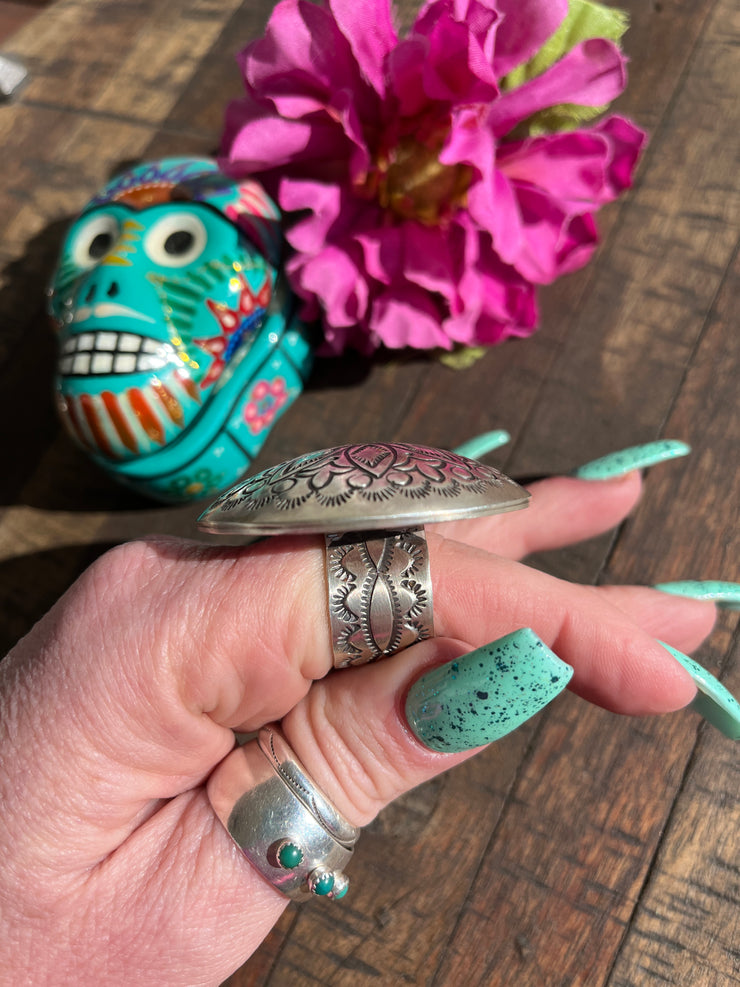 Adjustable Stamped Dome Ring- A