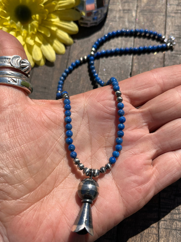 Lapis Bead Necklace with Squash Blossom Pendant