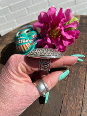 Adjustable Stamped Dome Ring- H