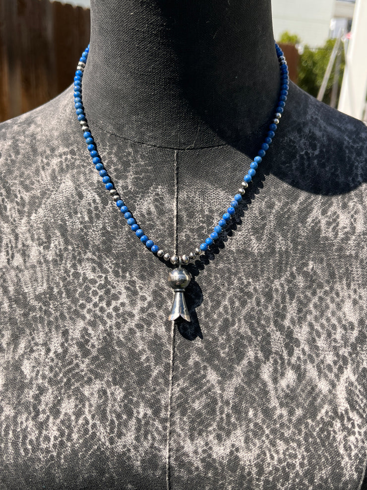 Lapis Bead Necklace with Squash Blossom Pendant