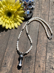 Pearl Bead Necklace with Squash Blossom Pendant