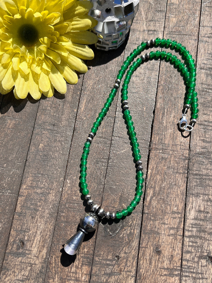 Amazonite Bead Necklace with Squash Blossom Pendant