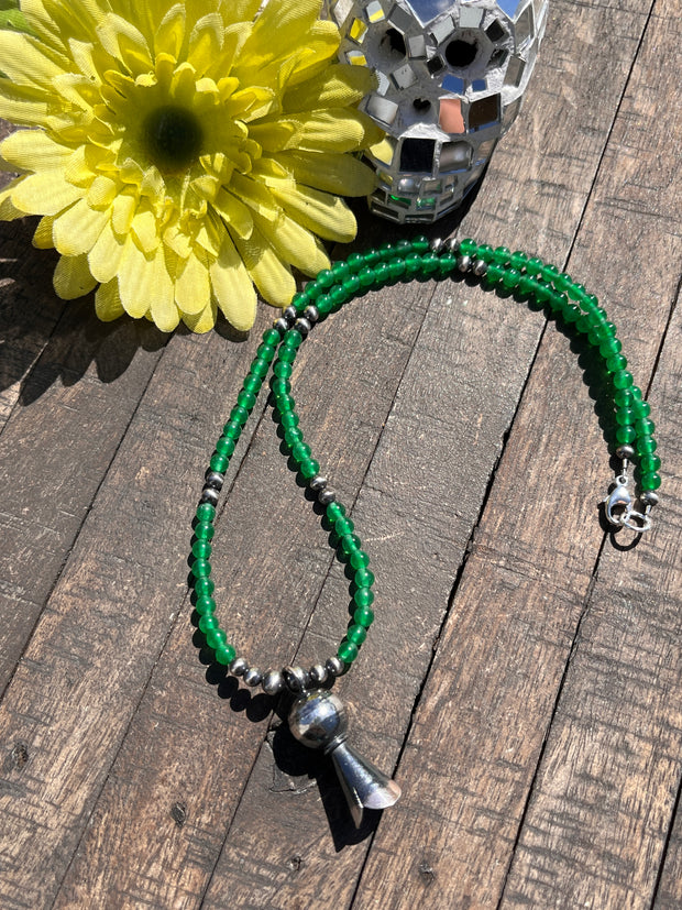 Amazonite Bead Necklace with Squash Blossom Pendant