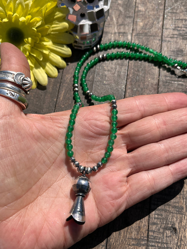 Amazonite Bead Necklace with Squash Blossom Pendant
