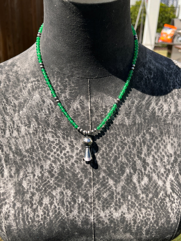 Amazonite Bead Necklace with Squash Blossom Pendant