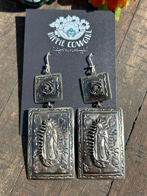 Hand Engraved Lady of Guadalupe Earrings