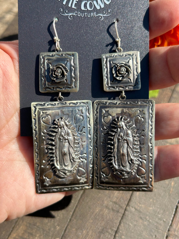 Hand Engraved Lady of Guadalupe Earrings