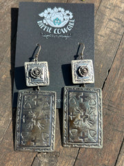 Rectangle Hand Engraved Earrings