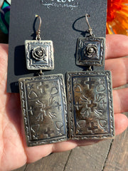 Rectangle Hand Engraved Earrings