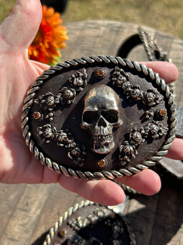 Skull and Flower Concho Belt