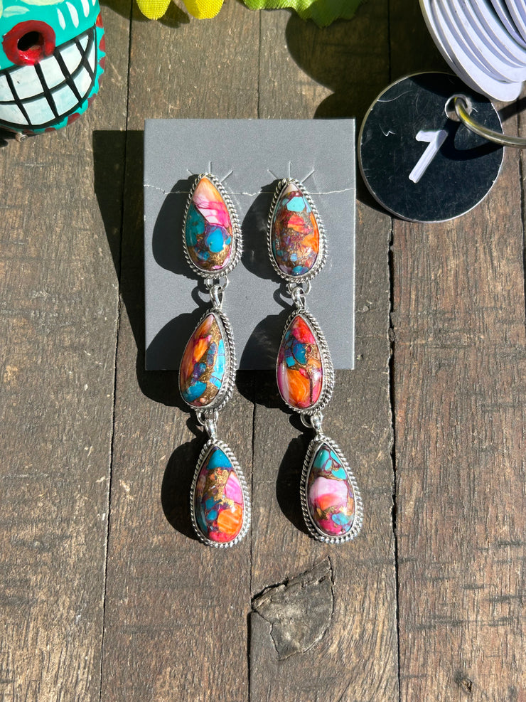 3 Stone Pink Dahlia Earrings #1