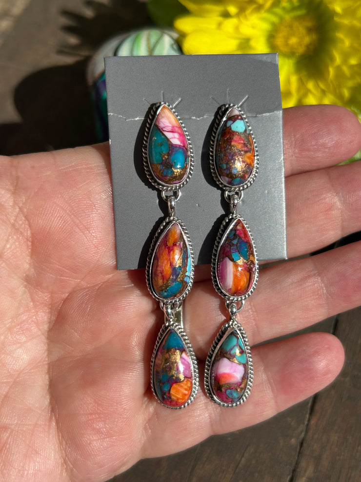 3 Stone Pink Dahlia Earrings #1
