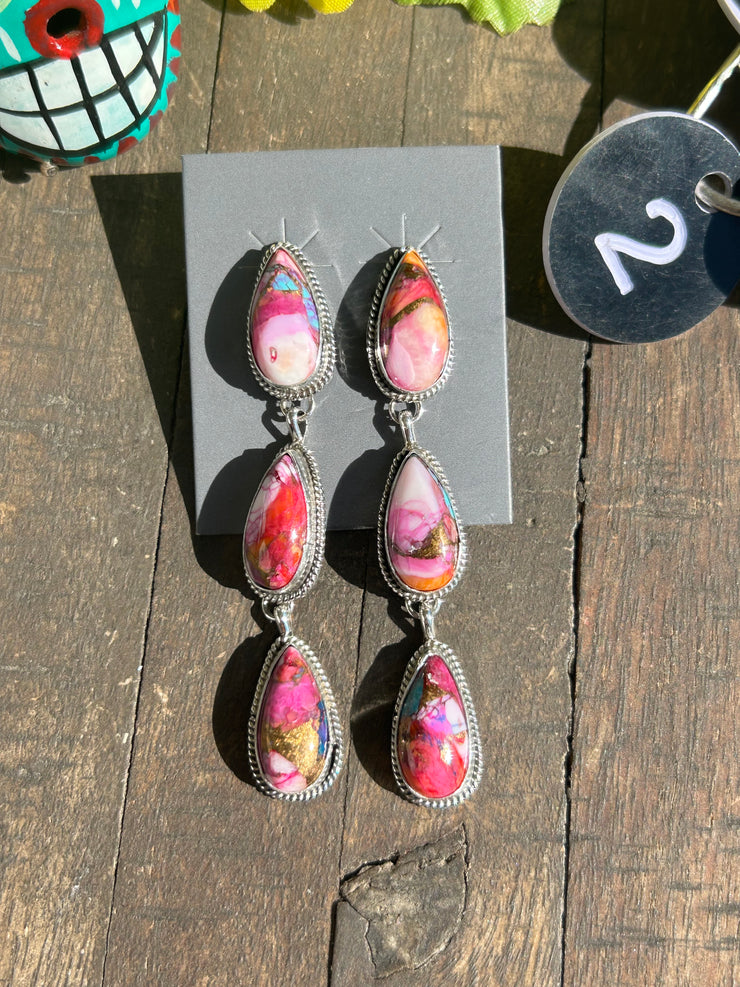 3 Stone Pink Dahlia Earrings #2