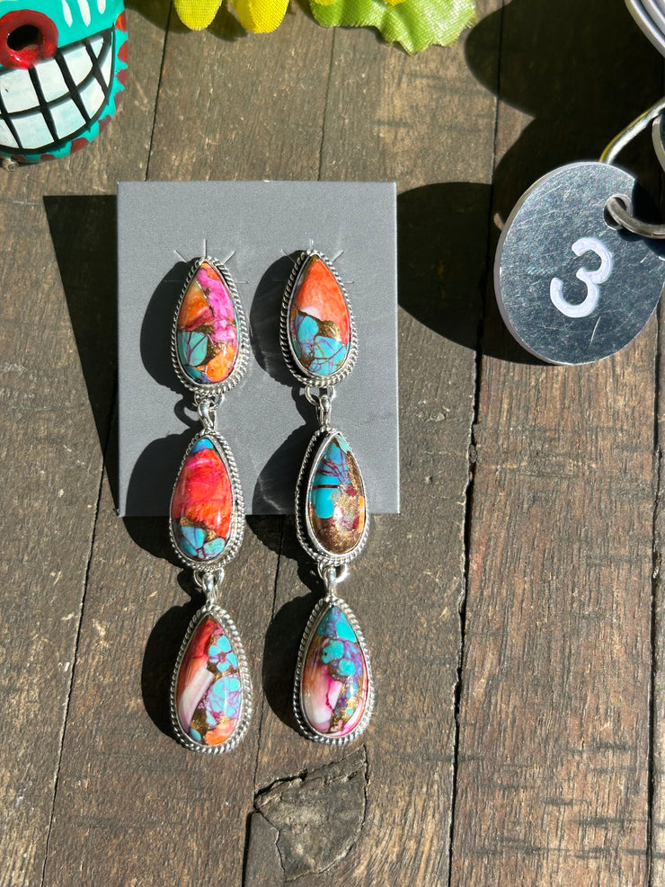 3 Stone Pink Dahlia Earrings #3