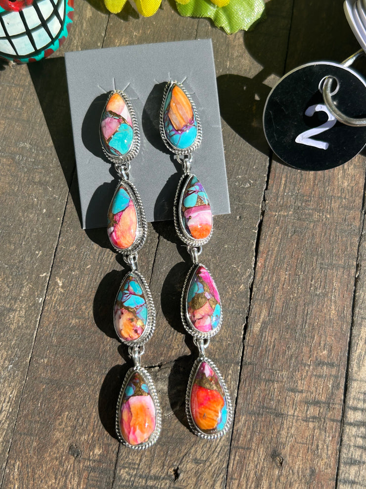 4 Stone Pink Dahlia Earrings #2
