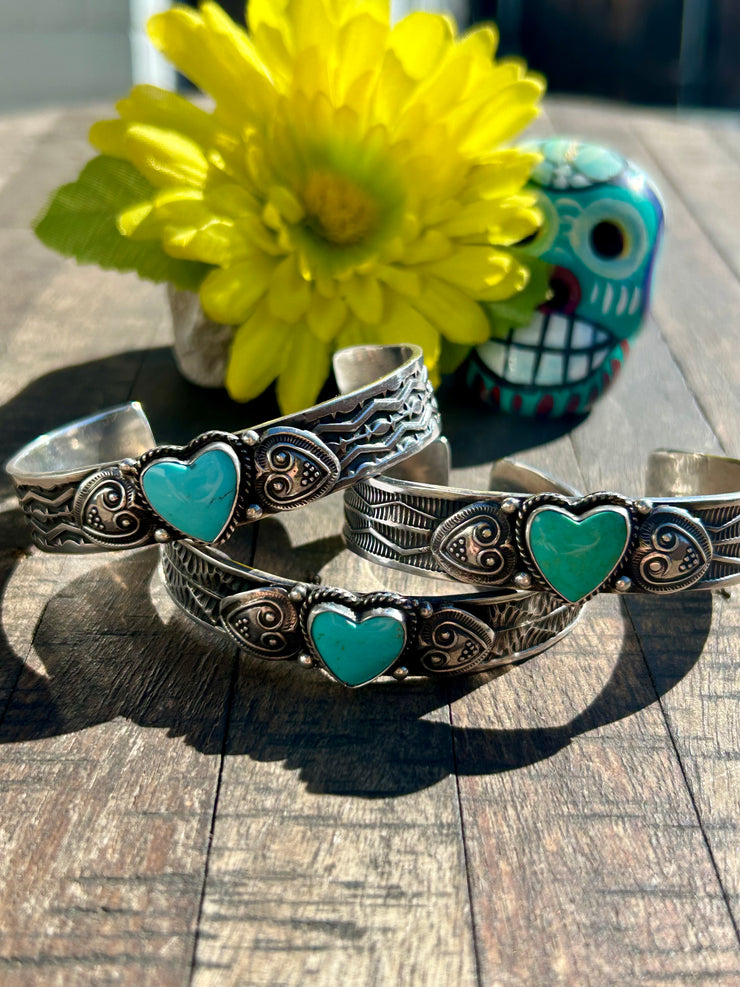 Stamped Kingman Heart Cuffs