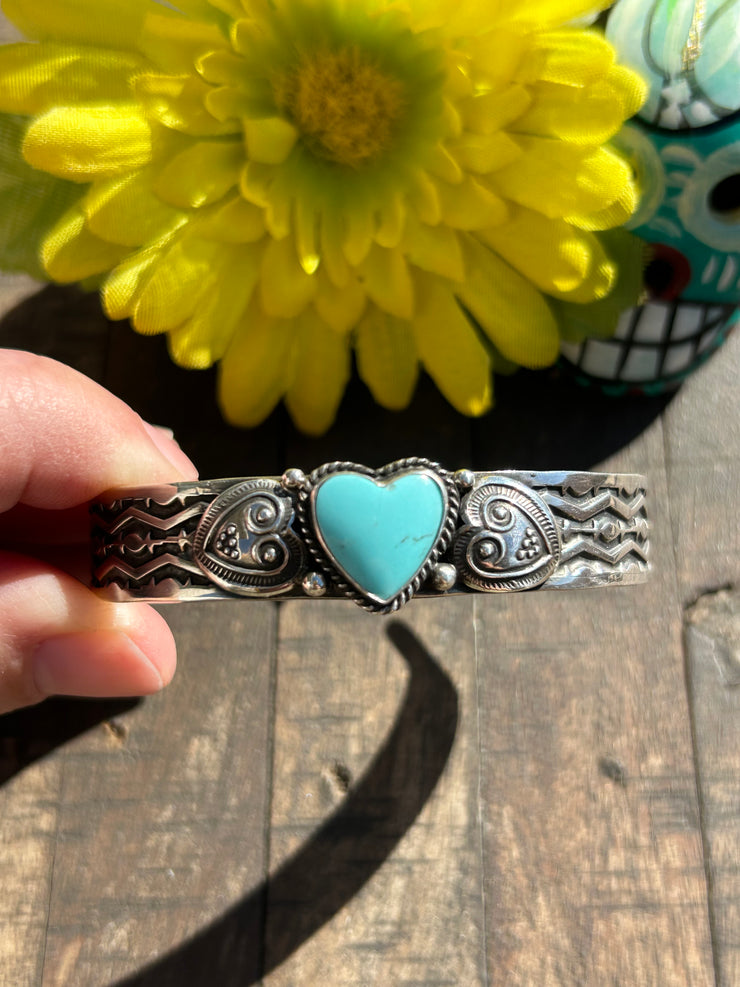 Stamped Kingman Heart Cuffs