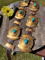 **PRE-ORDER** Gold and Turquoise Concho Belt
