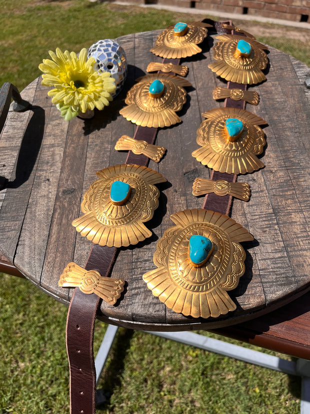 **PRE-ORDER** Gold and Turquoise Concho Belt
