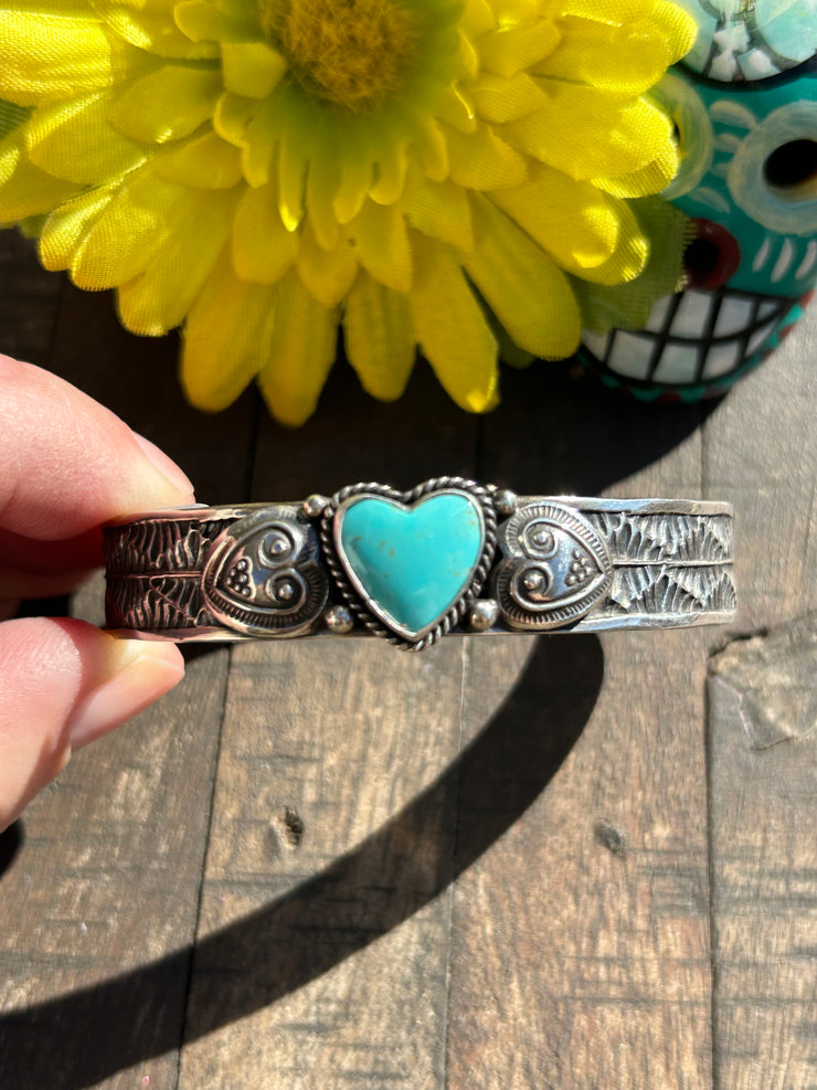 Stamped Kingman Heart Cuffs