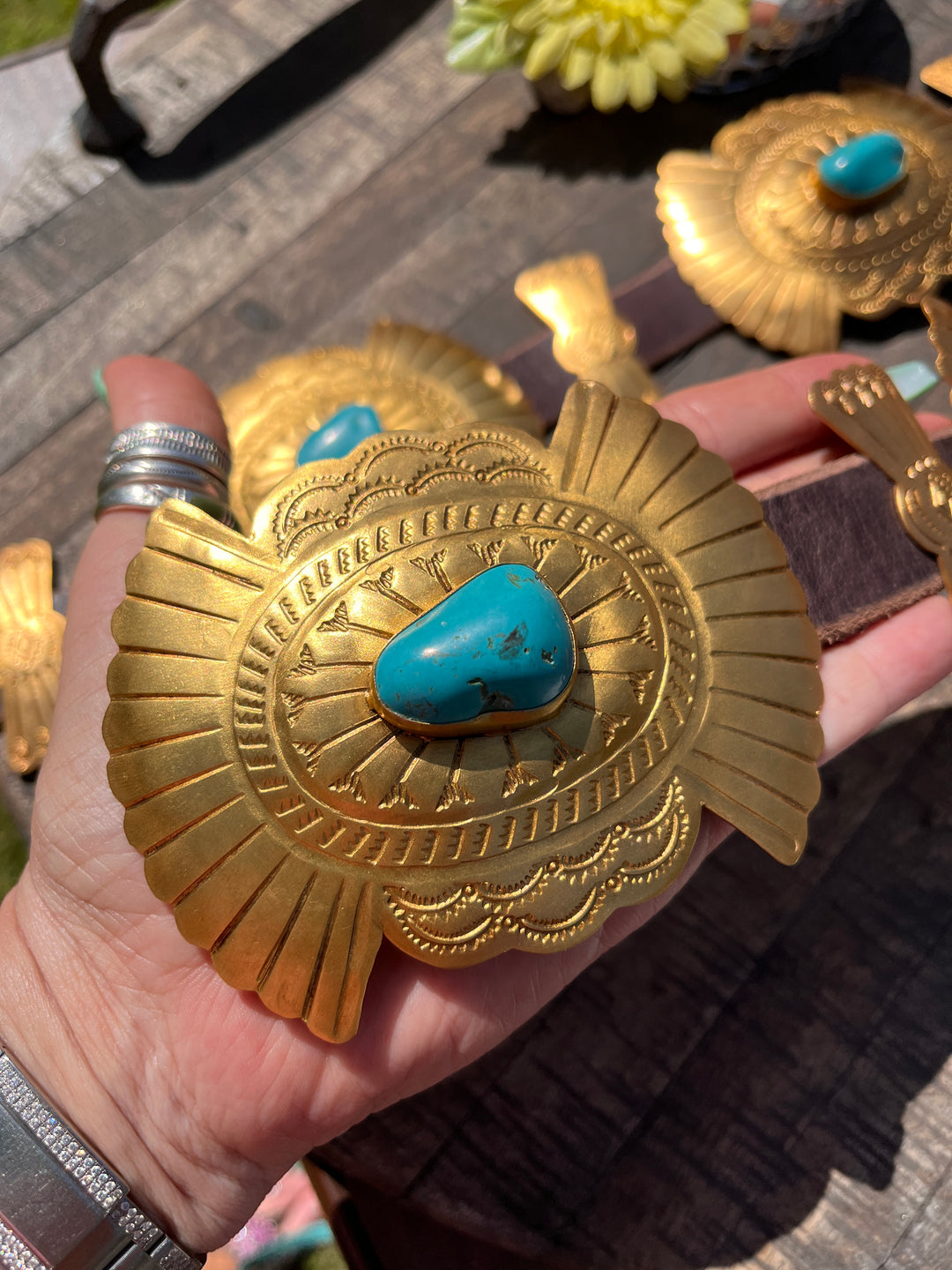 Gold and Turquoise Concho Belt – Hippie Cowgirl Couture display picture 3