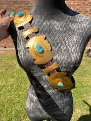 **PRE-ORDER** Gold and Turquoise Concho Belt