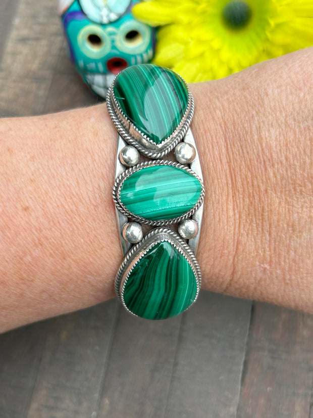 3 Stone Malachite Cuff