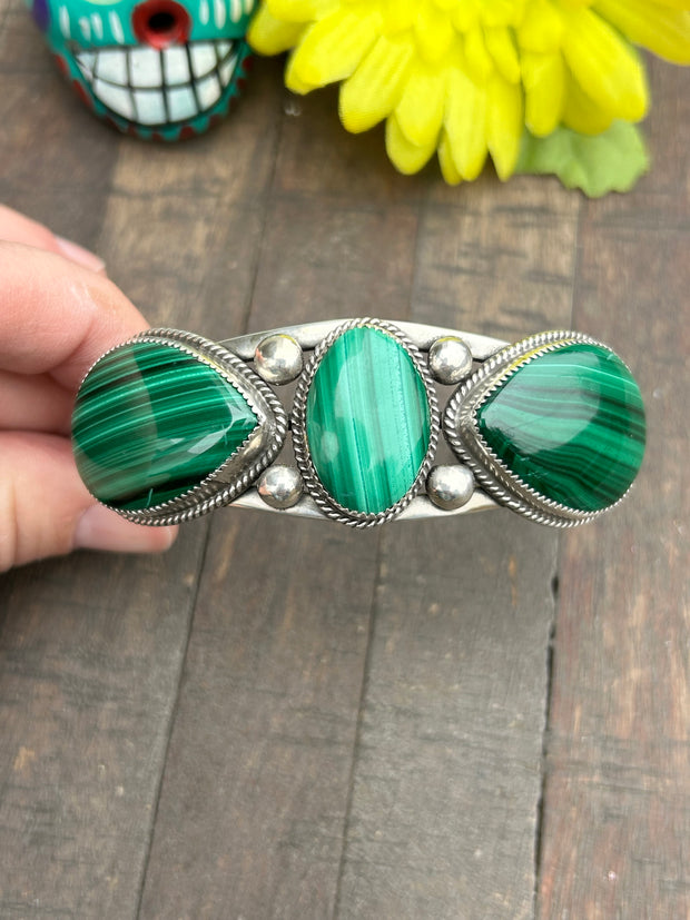 3 Stone Malachite Cuff