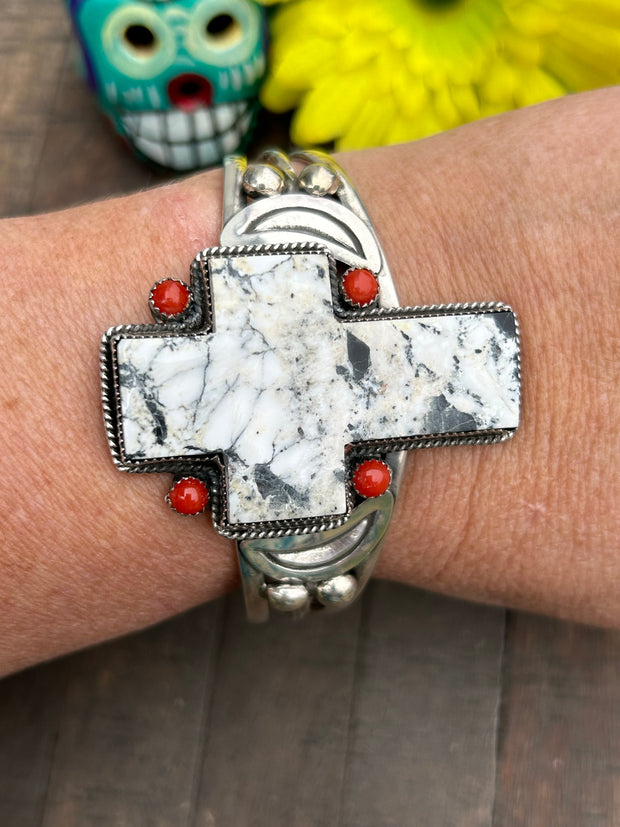 White Buffalo and Coral Cuff