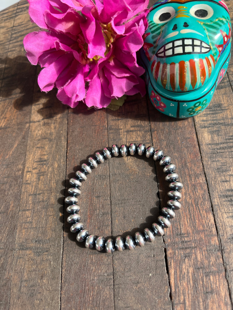 8mm 7" Rondelle "Navajo Style" Pearl Stretch Bracelet