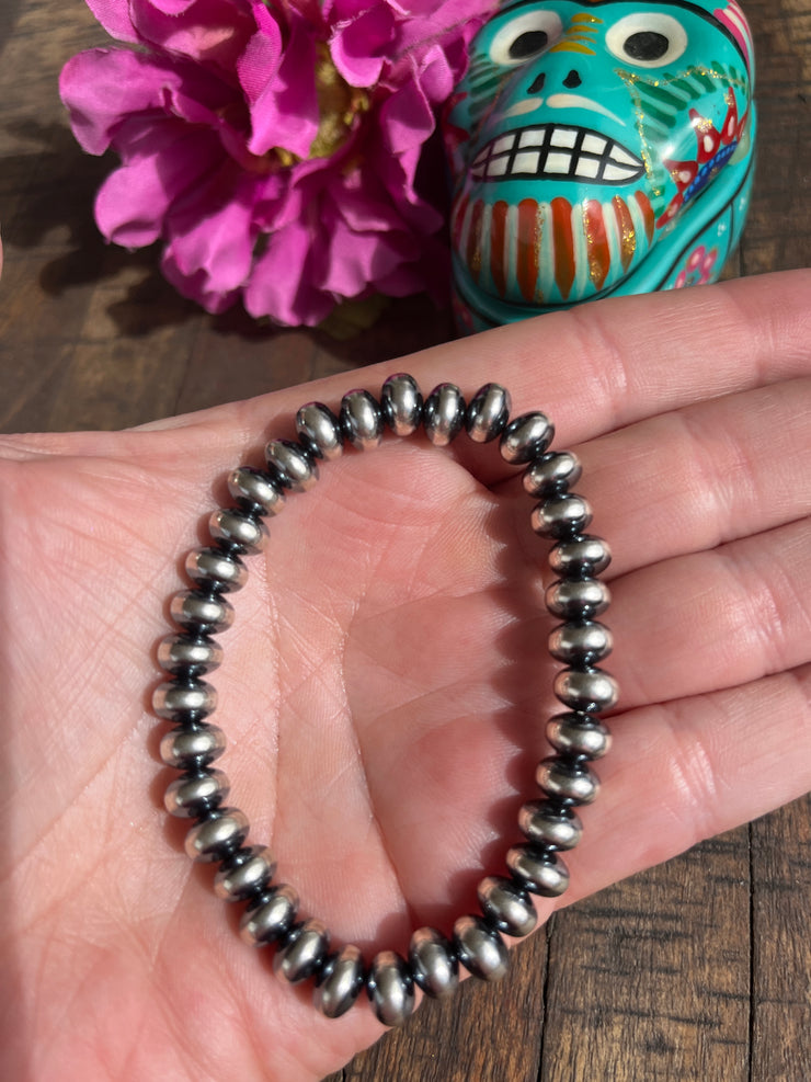 8mm 7" Rondelle "Navajo Style" Pearl Stretch Bracelet